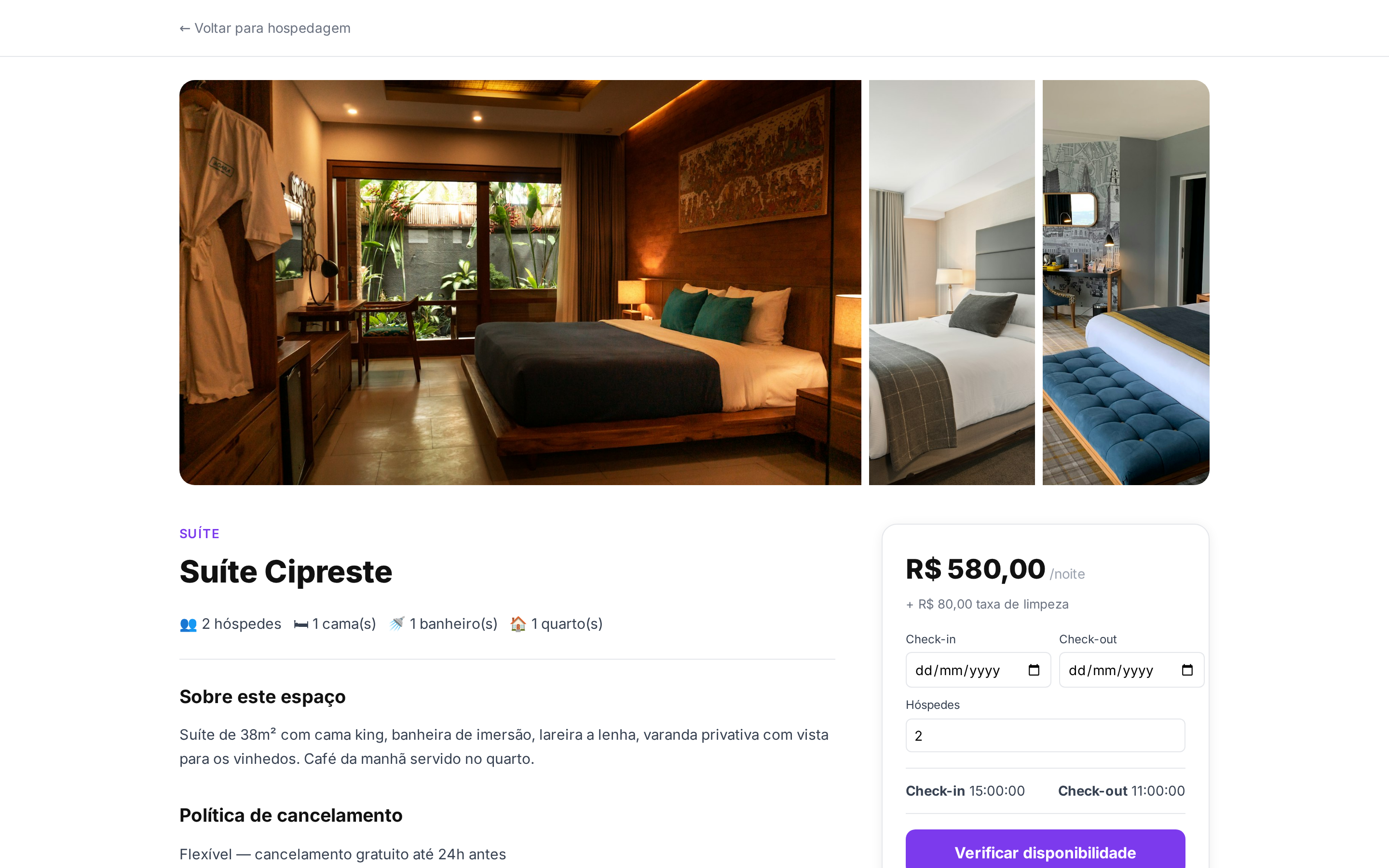 Página de detalhe da acomodação