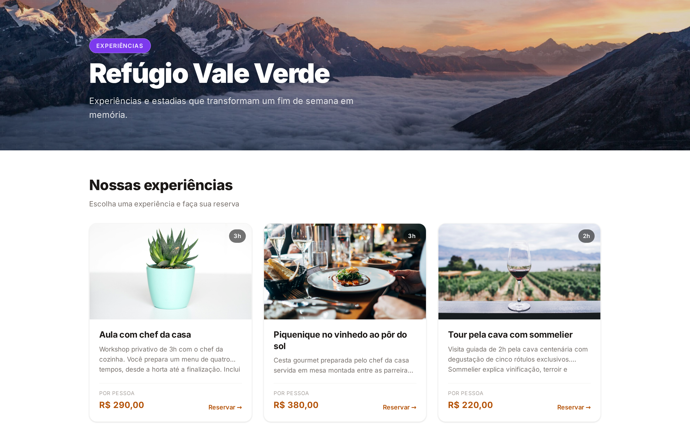 Site público de experiências